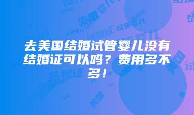 去美国结婚试管婴儿没有结婚证可以吗？费用多不多！