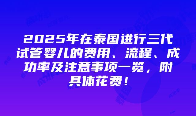 2025年在泰国进行三代试管婴儿的费用、流程、成功率及注意事项一览，附具体花费！