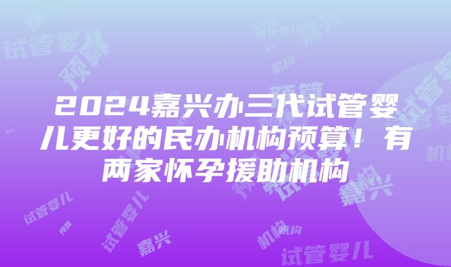 2024嘉兴办三代试管婴儿更好的民办机构预算！有两家怀孕援助机构