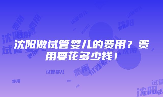 沈阳做试管婴儿的费用？费用要花多少钱！