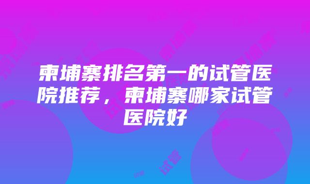 柬埔寨排名第一的试管医院推荐，柬埔寨哪家试管医院好