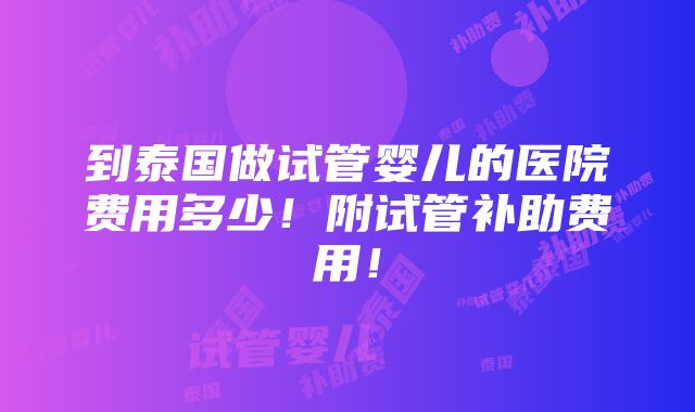 到泰国做试管婴儿的医院费用多少！附试管补助费用！