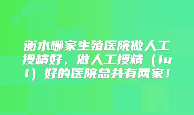 衡水哪家生殖医院做人工授精好，做人工授精（iui）好的医院总共有两家！