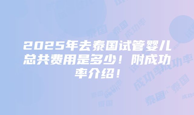 2025年去泰国试管婴儿总共费用是多少！附成功率介绍！