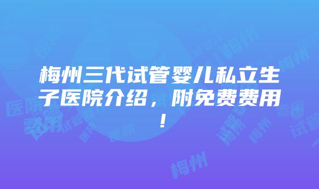 梅州三代试管婴儿私立生子医院介绍，附免费费用！