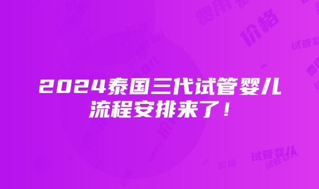 2024泰国三代试管婴儿流程安排来了！