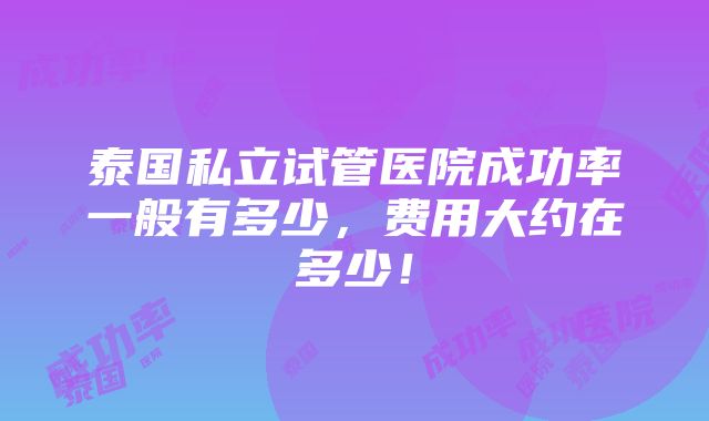 泰国私立试管医院成功率一般有多少，费用大约在多少！