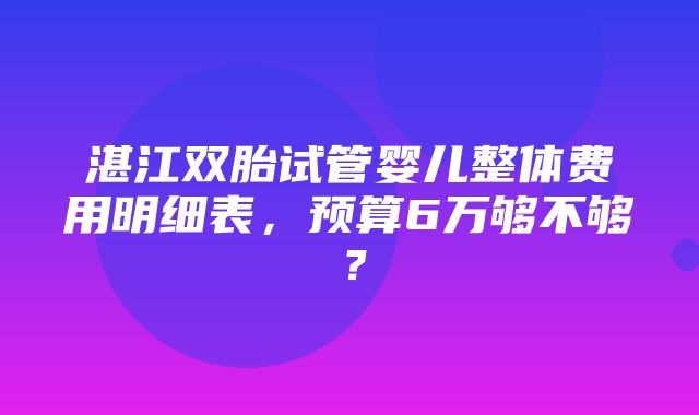 湛江双胎试管婴儿整体费用明细表，预算6万够不够？