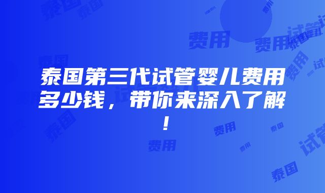 泰国第三代试管婴儿费用多少钱，带你来深入了解！