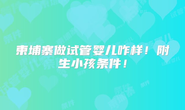 柬埔寨做试管婴儿咋样！附生小孩条件！