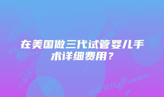 在美国做三代试管婴儿手术详细费用？