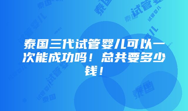 泰国三代试管婴儿可以一次能成功吗！总共要多少钱！