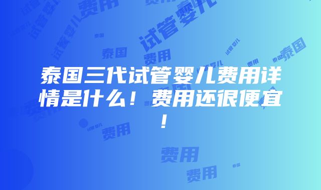 泰国三代试管婴儿费用详情是什么！费用还很便宜！