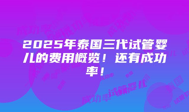 2025年泰国三代试管婴儿的费用概览！还有成功率！