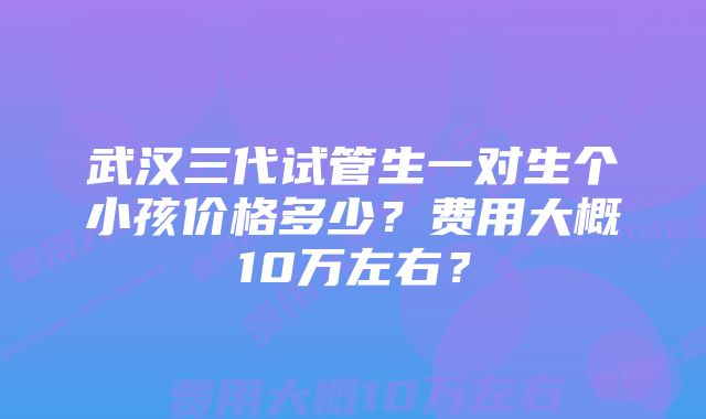 武汉三代试管生一对生个小孩价格多少？费用大概10万左右？