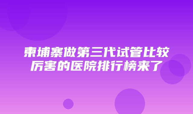 柬埔寨做第三代试管比较厉害的医院排行榜来了