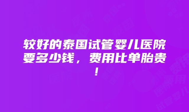 较好的泰国试管婴儿医院要多少钱，费用比单胎贵！