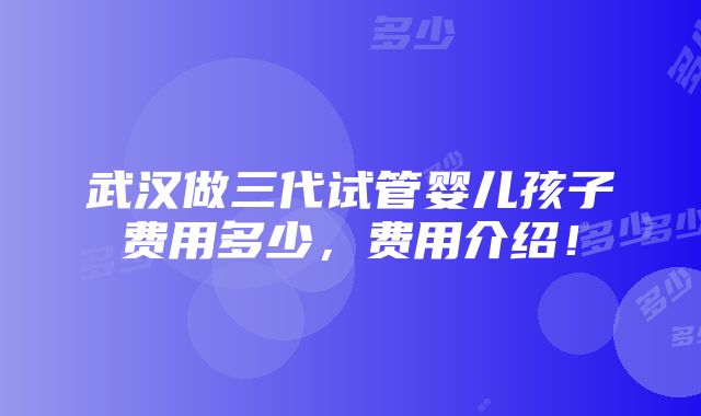 武汉做三代试管婴儿孩子费用多少，费用介绍！