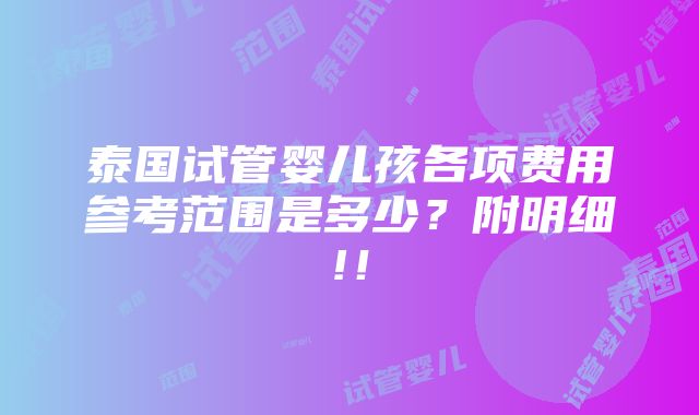 泰国试管婴儿孩各项费用参考范围是多少？附明细!！