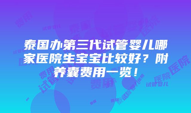 泰国办第三代试管婴儿哪家医院生宝宝比较好？附养囊费用一览！