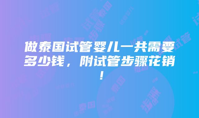 做泰国试管婴儿一共需要多少钱，附试管步骤花销！