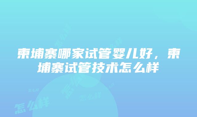 柬埔寨哪家试管婴儿好，柬埔寨试管技术怎么样