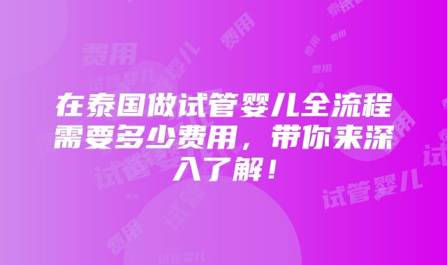 在泰国做试管婴儿全流程需要多少费用，带你来深入了解！