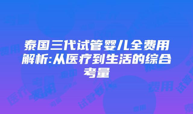 泰国三代试管婴儿全费用解析:从医疗到生活的综合考量