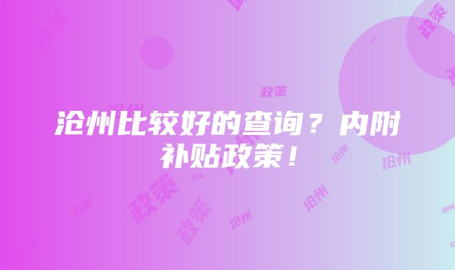 沧州比较好的查询？内附补贴政策！