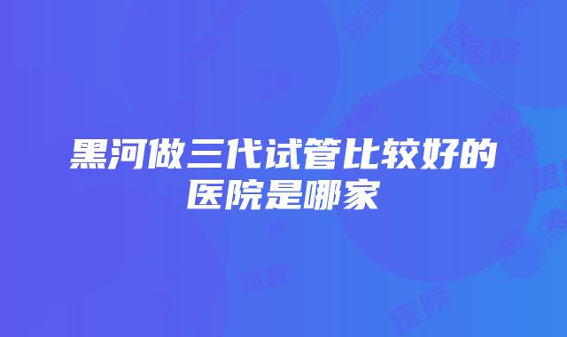 黑河做三代试管比较好的医院是哪家