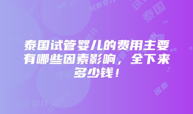 泰国试管婴儿的费用主要有哪些因素影响，全下来多少钱！