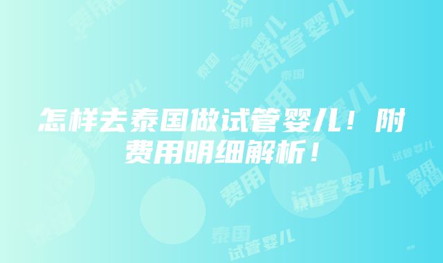 怎样去泰国做试管婴儿！附费用明细解析！