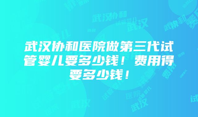 武汉协和医院做第三代试管婴儿要多少钱！费用得要多少钱！