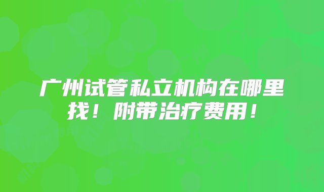 广州试管私立机构在哪里找！附带治疗费用！