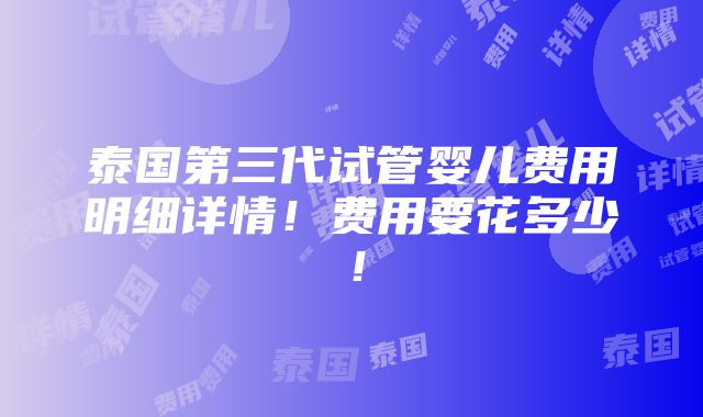 泰国第三代试管婴儿费用明细详情！费用要花多少！