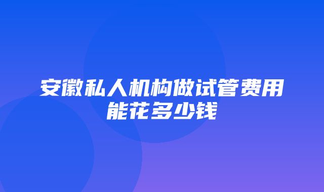 安徽私人机构做试管费用能花多少钱