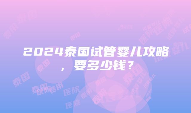 2024泰国试管婴儿攻略，要多少钱？