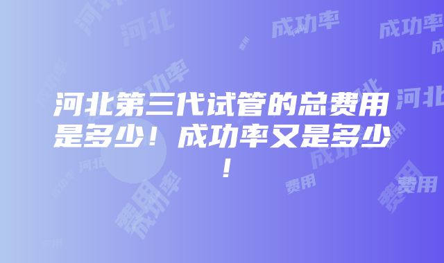 河北第三代试管的总费用是多少！成功率又是多少！