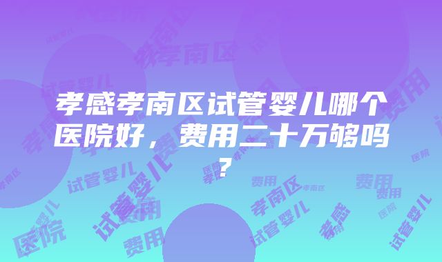 孝感孝南区试管婴儿哪个医院好，费用二十万够吗？