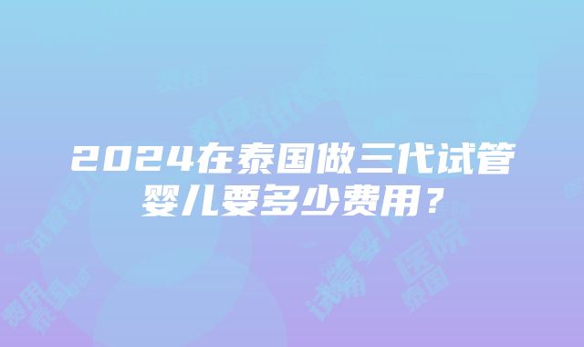 2024在泰国做三代试管婴儿要多少费用？