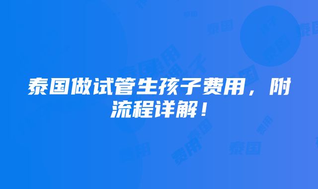 泰国做试管生孩子费用，附流程详解！