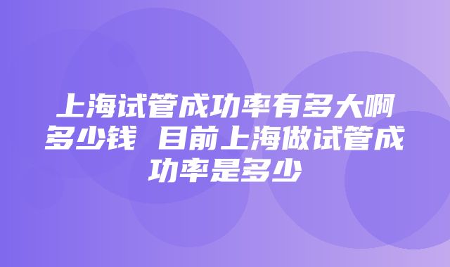 上海试管成功率有多大啊多少钱 目前上海做试管成功率是多少