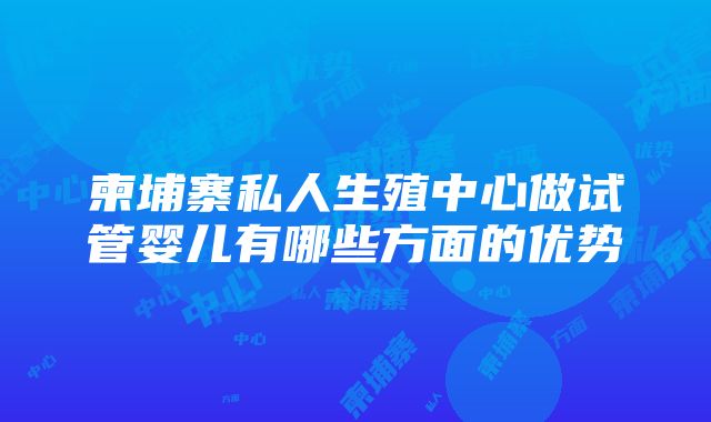 柬埔寨私人生殖中心做试管婴儿有哪些方面的优势