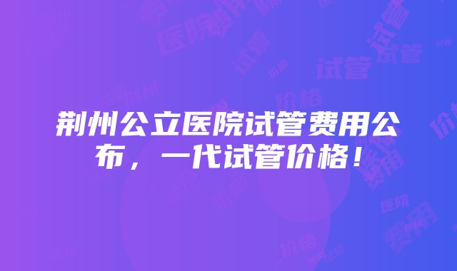 荆州公立医院试管费用公布，一代试管价格！