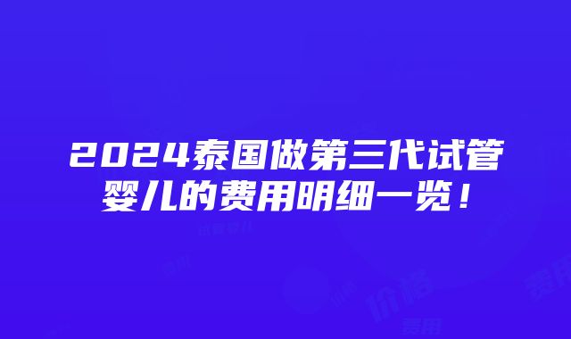 2024泰国做第三代试管婴儿的费用明细一览！