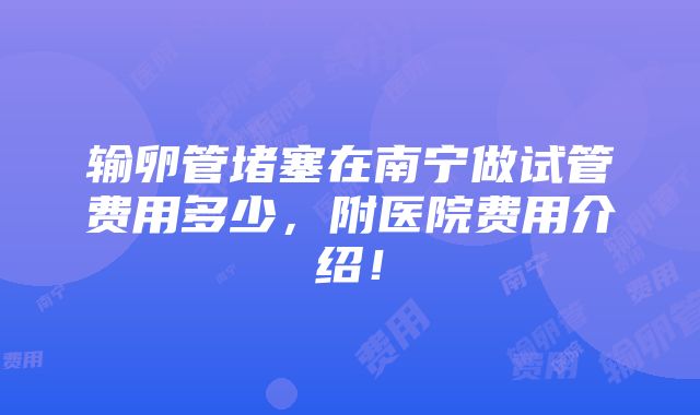 输卵管堵塞在南宁做试管费用多少，附医院费用介绍！