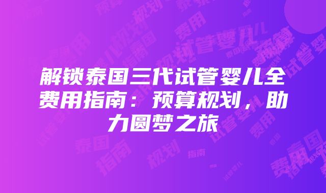 解锁泰国三代试管婴儿全费用指南：预算规划，助力圆梦之旅