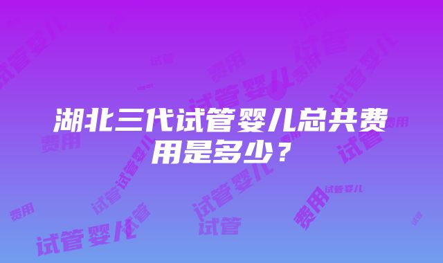 湖北三代试管婴儿总共费用是多少？