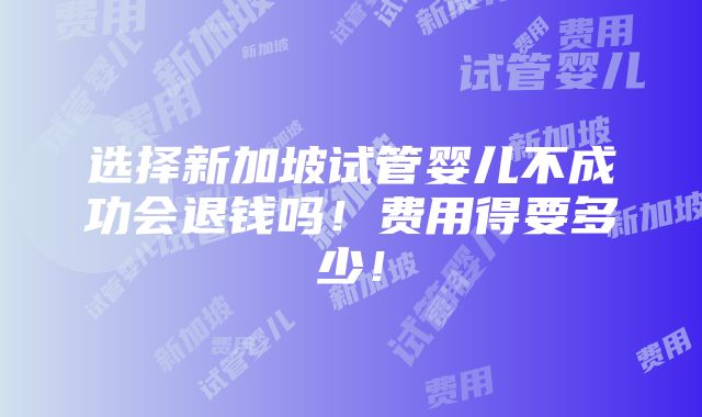 选择新加坡试管婴儿不成功会退钱吗！费用得要多少！