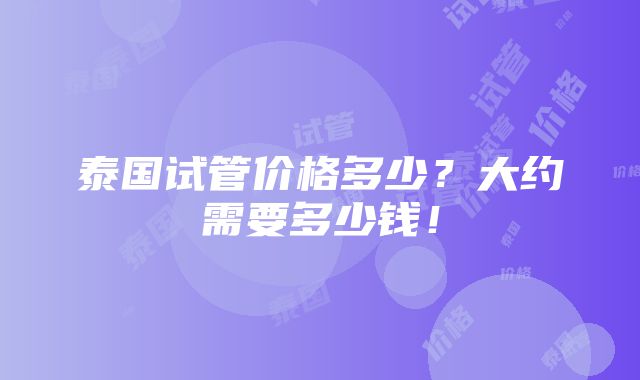 泰国试管价格多少？大约需要多少钱！